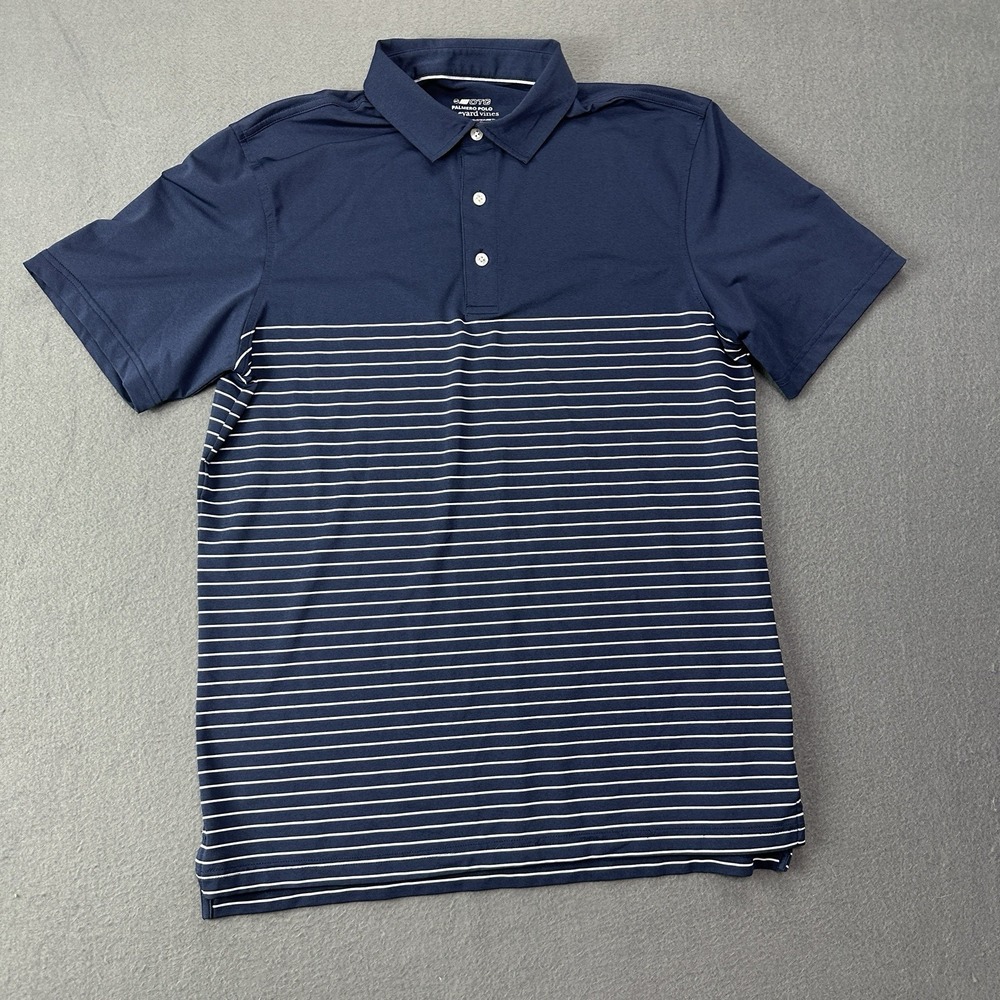 Vineyard Vines Shirt Mens OTG Polo Medium Blue Striped Performance Palmero